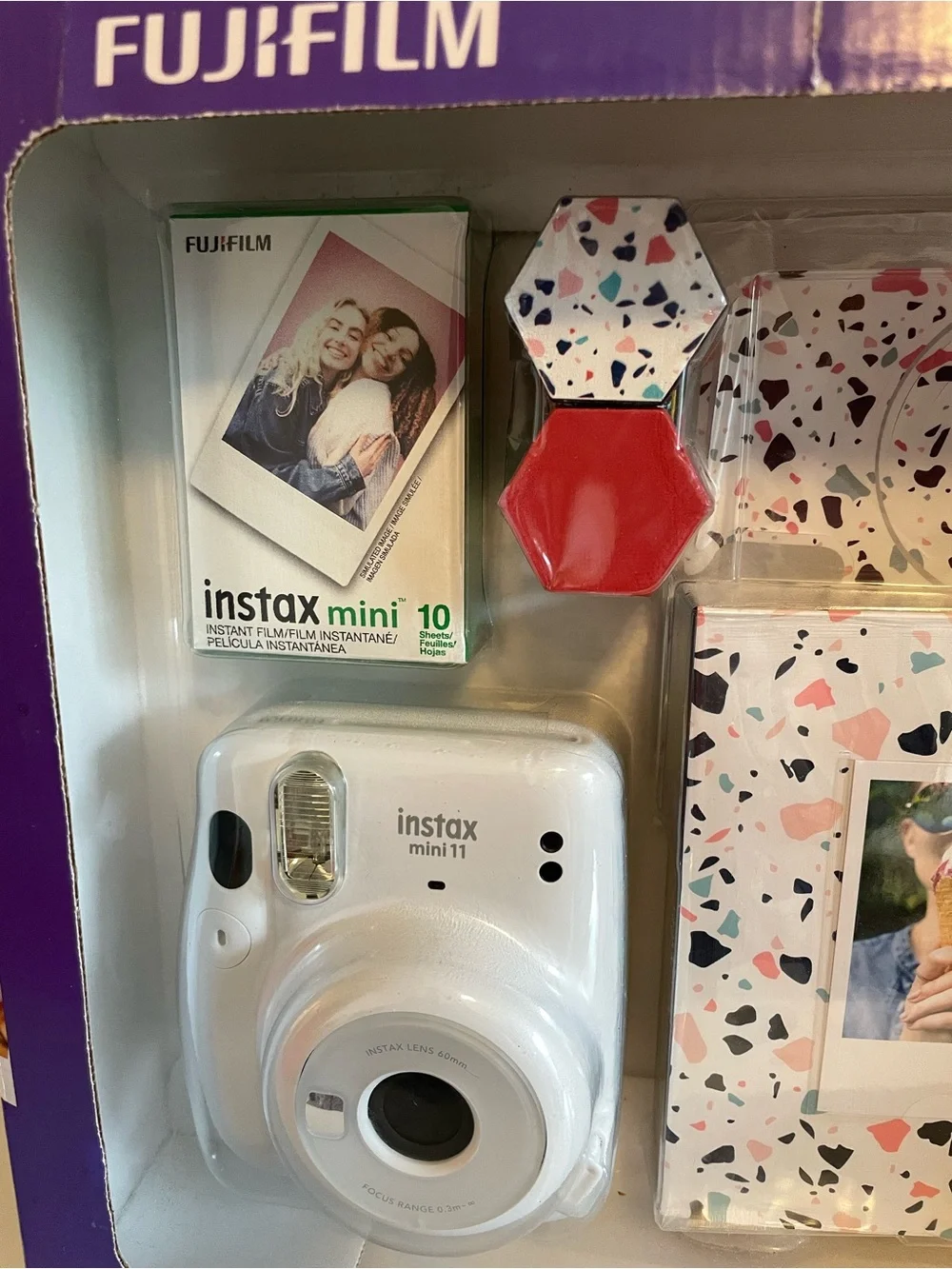 Instax Mini 11 Instant Camera Gift Set - White with Terrazzo Pattern Accessories